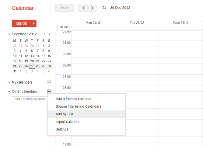 Choose Add by URL under Other calendars